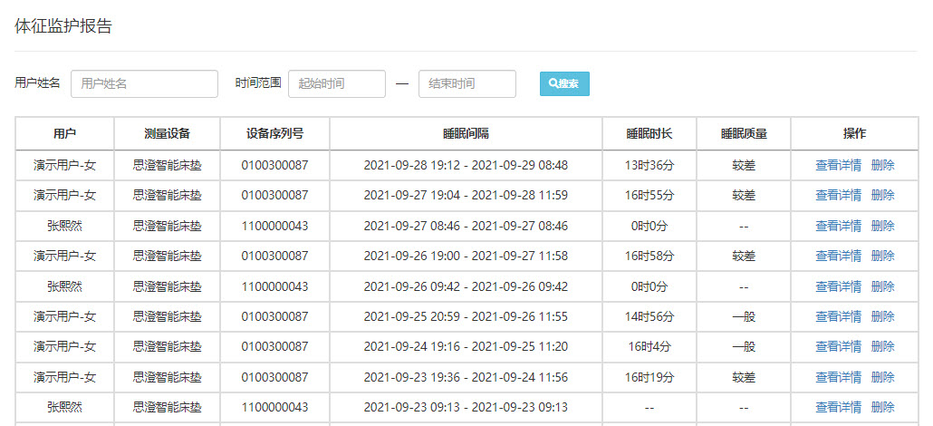 体征监护报告列表